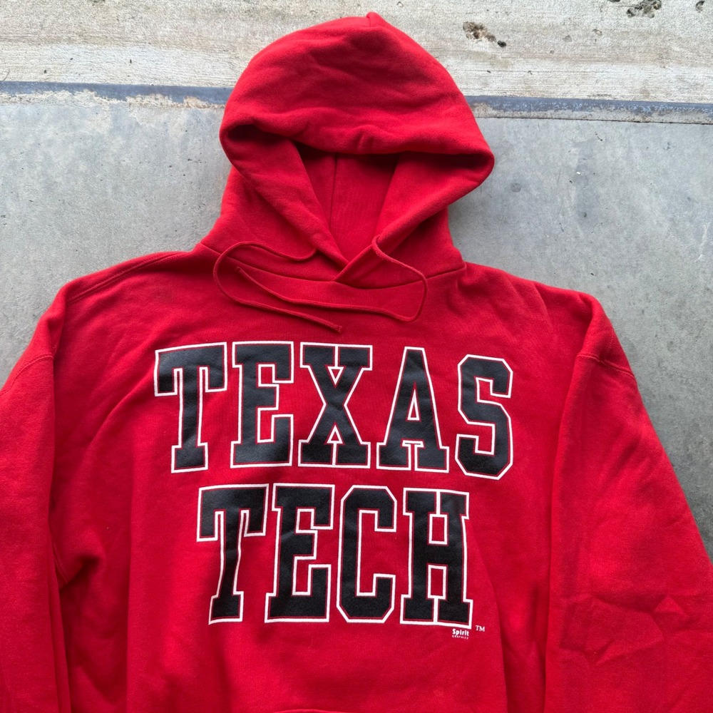 Vintage Russell Athletic Texas Tech Hoodie Red XL USA Collegiate Sweatshirt - Picture 2 of 8